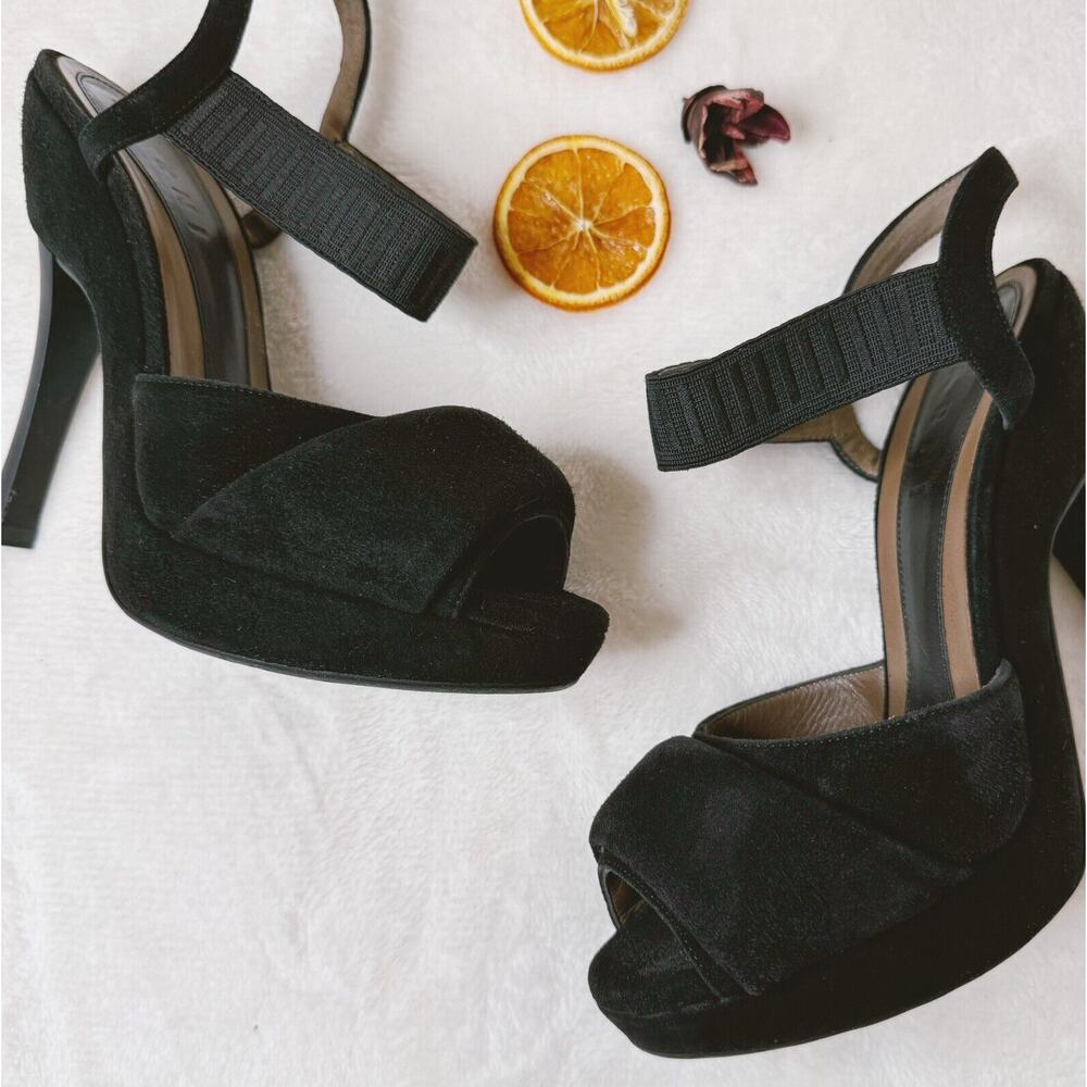 Marni Evening Peep Toe Sling Back Suede Platform Heels Artsy Size 37 Rare